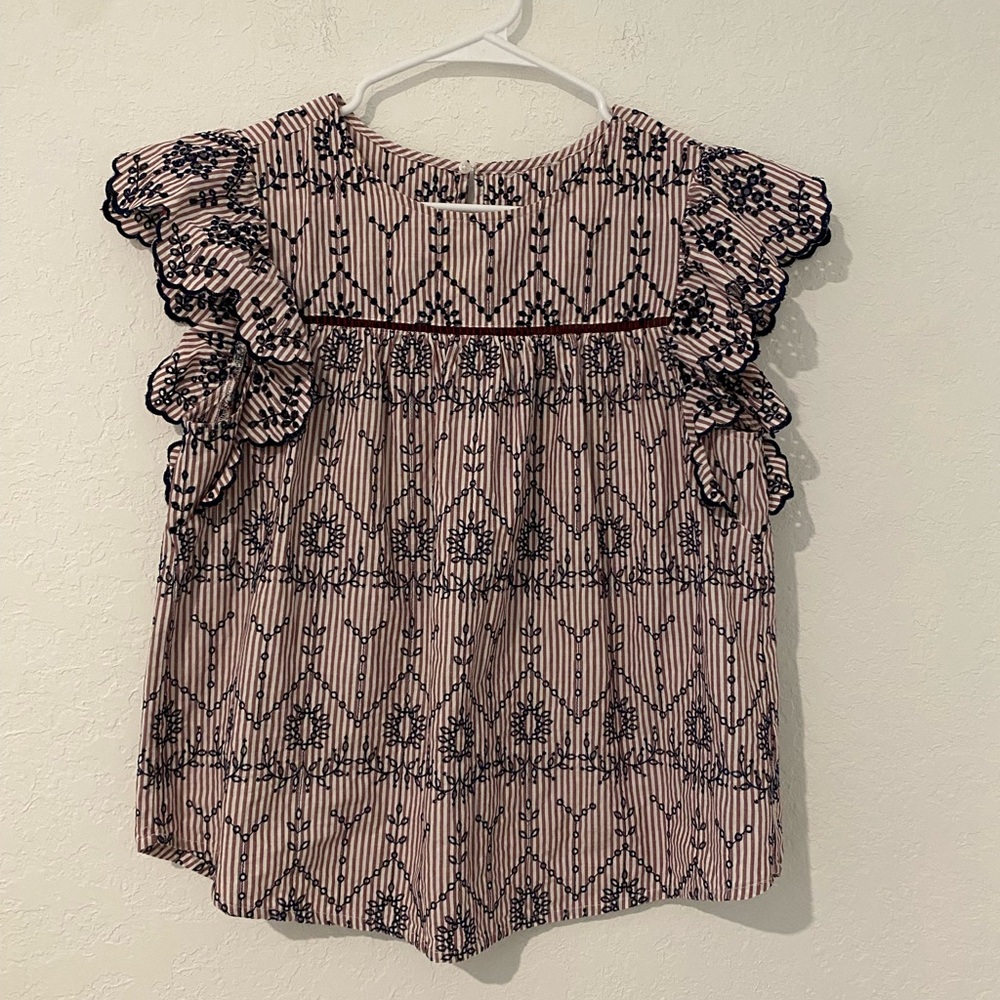 100% cotton Patterned women Top with Ruffle Sleeves
